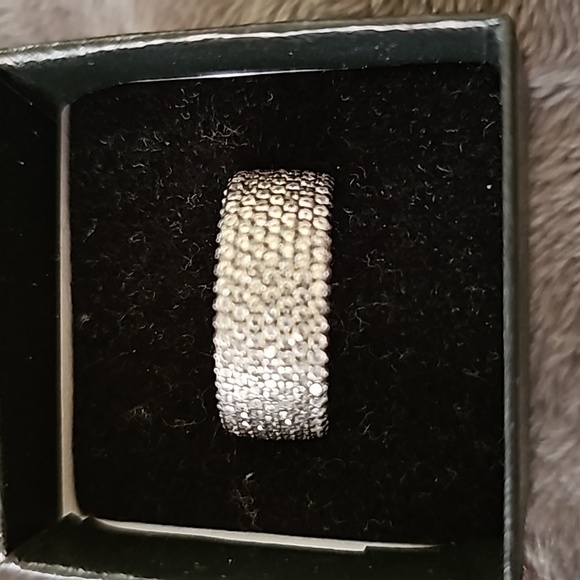 White CZ micropave eternity band set in Black Rhodium. Size 9 Like New. - Picture 2 of 5